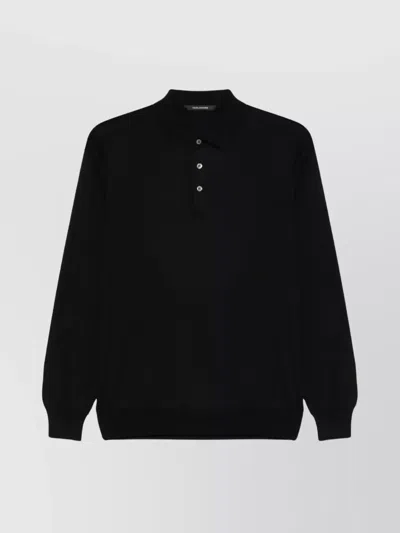 Tagliatore Black Polo Shirt With Classic Collar And Ribbed Trims In Wool Man In Multi
