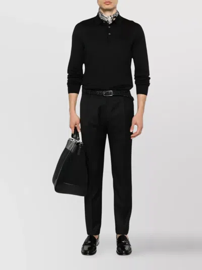 Tagliatore Black Polo Shirt With Classic Collar And Ribbed Trims In Wool Man In Multi