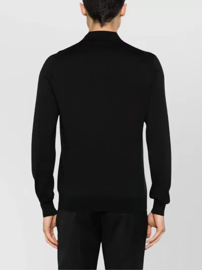Tagliatore Black Polo Shirt With Classic Collar And Ribbed Trims In Wool Man In Multi