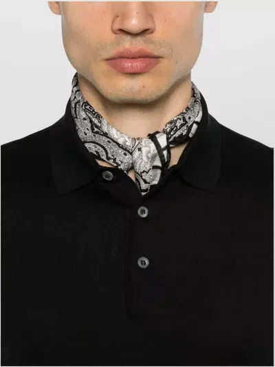 Tagliatore Black Polo Shirt With Classic Collar And Ribbed Trims In Wool Man In Multi