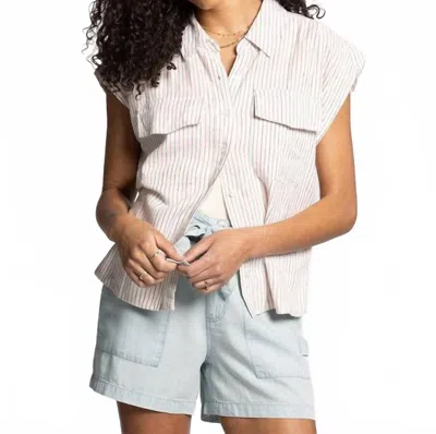 Thread & Supply Lydia Stripe Short Sleeve Linen Blend Button-up Shirt In White