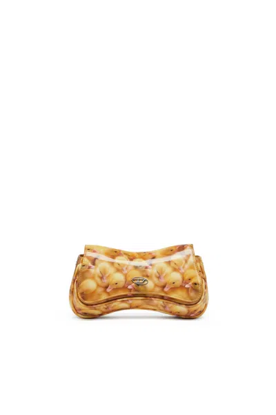 Diesel Play-glossy Clutch With Print In Gold