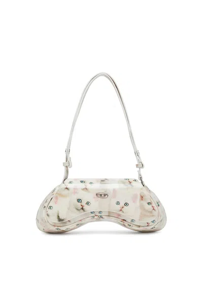 Diesel Play-shoulder Bag In Printed Glossy Pu In White