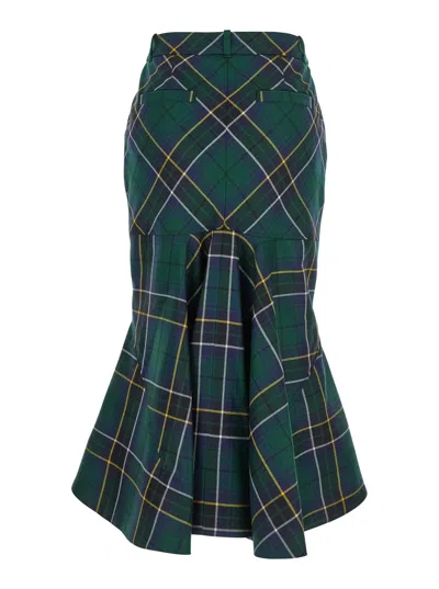 Alexander Mcqueen Alexander Mc Queen Flared Skirt In Wool Tartan In Green