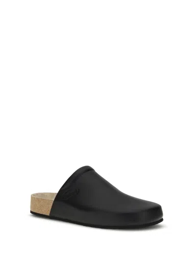Balenciaga Men Leather Mules With Cork Insole In Black
