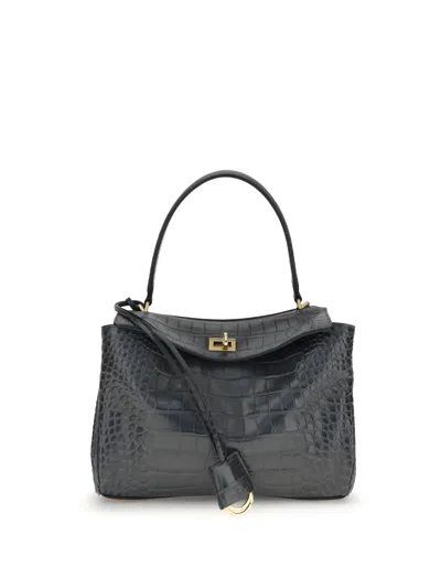 Balenciaga Rodeo Shoulder Bag In Crocodile-print Leather In Black