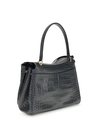 Balenciaga Rodeo Shoulder Bag In Crocodile-print Leather In Black