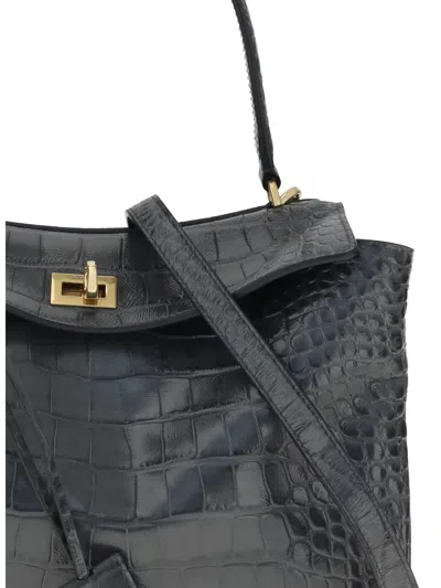 Balenciaga Rodeo Shoulder Bag In Crocodile-print Leather In Black