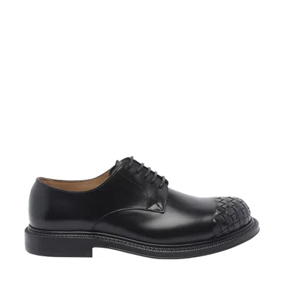 Bottega Veneta Leather Lace-up Shoes Featuring Signature Detail In Black
