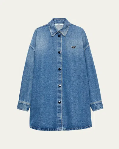 Prada Denim Oversized Shirt In Blue