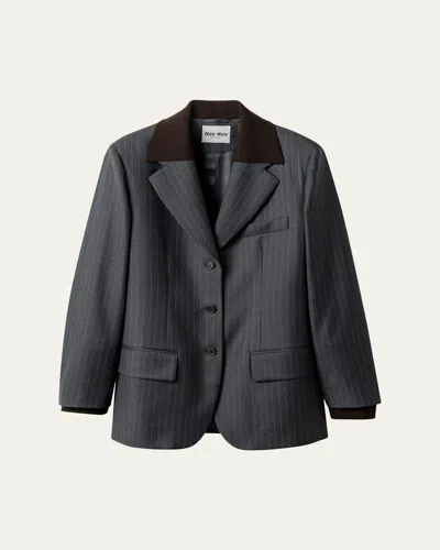 Miu Miu Pinstripe Single-breasted Blazer Jacket In Gray