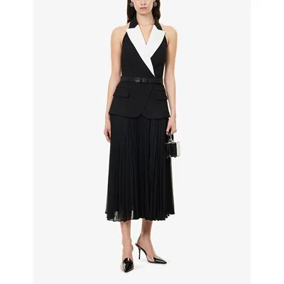 Rebecca Vallance Womens Black And White Emma Pleated Stretch-woven Midi Dress