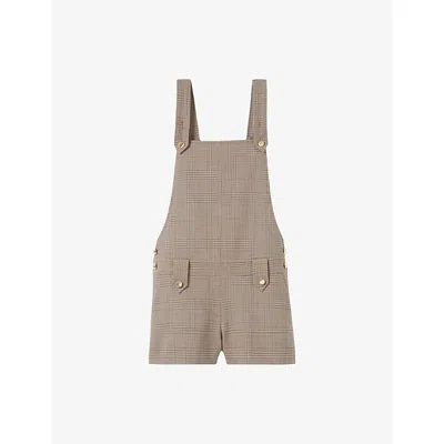 Claudie Pierlot Womens Multicolored Checked Side-pocket Wool-blend Playsuit In Brown