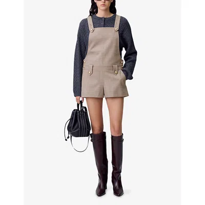 Claudie Pierlot Womens Multicolored Checked Side-pocket Wool-blend Playsuit In Brown