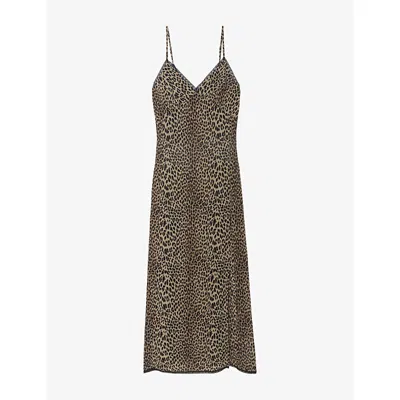 Zadig & Voltaire Womens Leaves Ramelil Leopard-print Woven Midi Dress Xs In Green