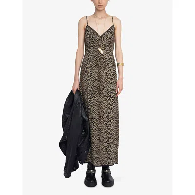 Zadig & Voltaire Womens Leaves Ramelil Leopard-print Woven Midi Dress Xs In Green