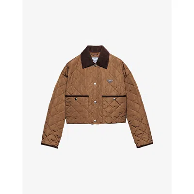 Prada Light Re-nylon Cropped Jacket In Brown