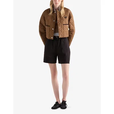 Prada Light Re-nylon Cropped Jacket In Brown