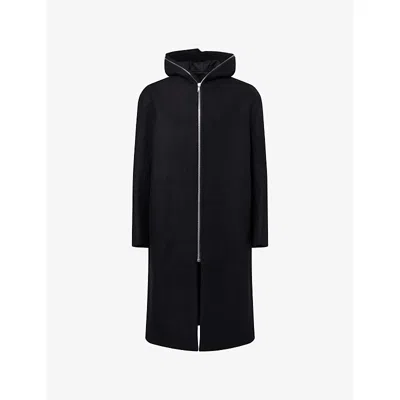 Rick Owens Men Black Coat With Fixed Hood And Rear Single Vent In Wool Man In Black