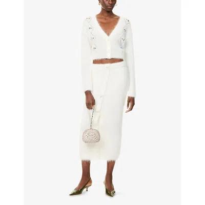 Alessandra Rich Womens White Carded Brushed Wool-blend Midi Skirt In White