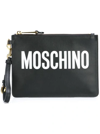 Moschino Logo Print Clutch In Black