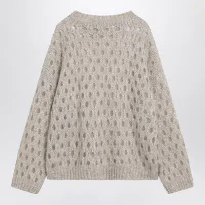 Brunello Cucinelli Beige Openwork Mohair-blend Sweater Women In Gray