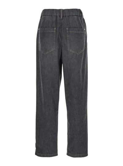Brunello Cucinelli Grey Five Pocket Jeans With Elastic Waist In Blue