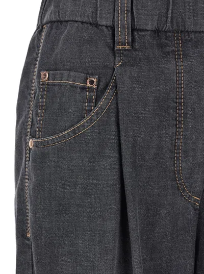 Brunello Cucinelli Grey Five Pocket Jeans With Elastic Waist In Blue
