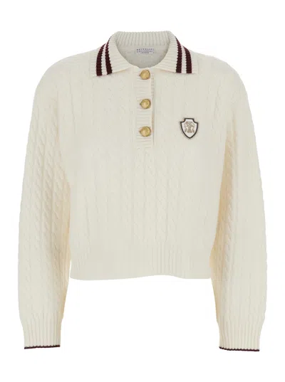 Brunello Cucinelli Sport Club Pullover With White Cashmere In Neutral