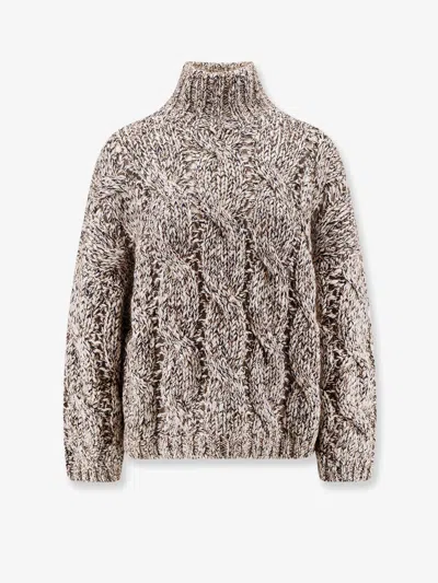 Brunello Cucinelli Women Wool And Cashmere Sweater With Sequins In Neutral
