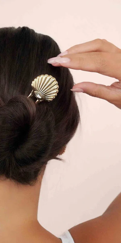 Ettika Santorini Cubic Zirconia Shell Hair Pin In Gold