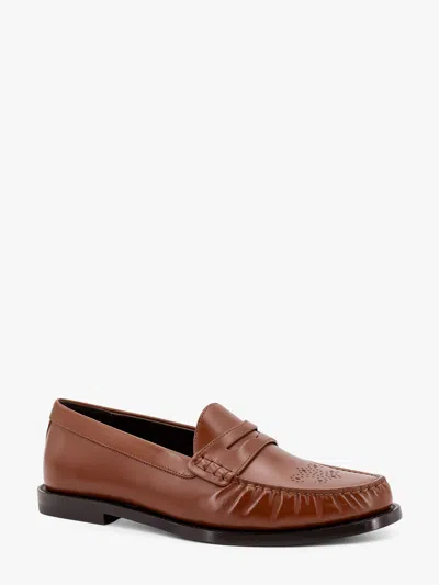 Celine Men Vivienne Leather Loafer With Perforated Triomphe Logo In Brown