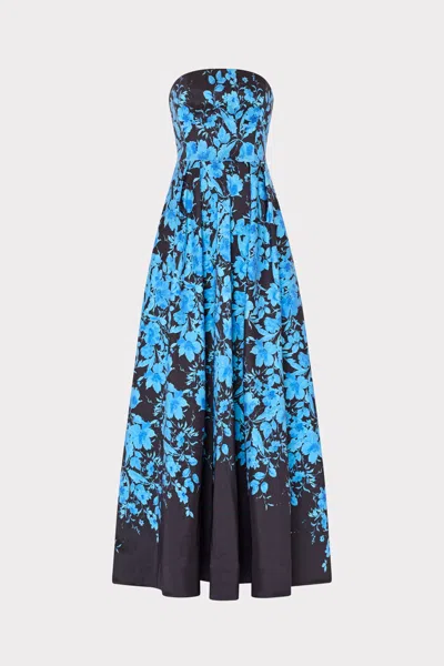 Milly Winona Flower Strapless Maxi Dress In Umber Blue In Blue