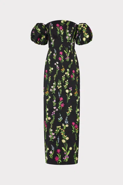 Milly Nira Bloom Embroidery Off The Shoulder Dress In Black