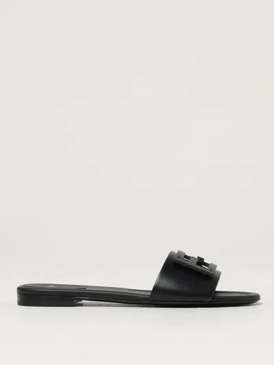 Fendi Baguette Ff Tube Medallion Flat Sandals In Black