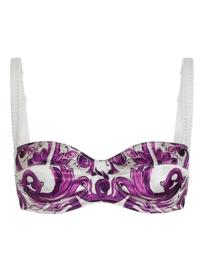 Dolce & Gabbana Adjustable Straps Floral Print Sleeveless Lingerie In Purple