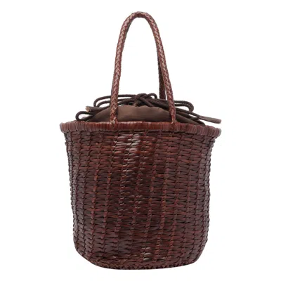 Dragon Diffusion Handwoven Cylindrical Bucket Bag In Brown