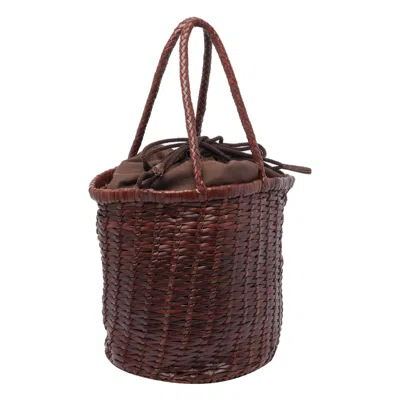 Dragon Diffusion Handwoven Cylindrical Bucket Bag In Brown