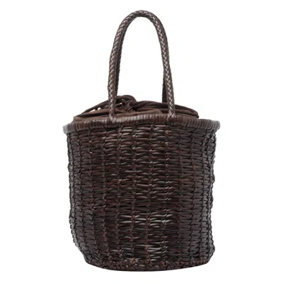 Dragon Diffusion Large Woven Bucket Bag With Top Handles In Brown