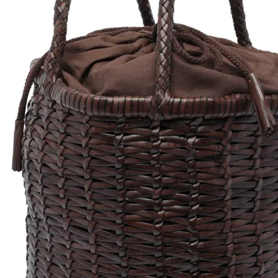 Dragon Diffusion Large Woven Bucket Bag With Top Handles In Brown