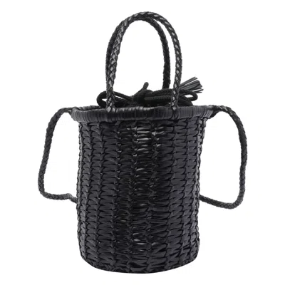 Dragon Diffusion Woven Texture Dual Handles Shoulder Strap In Black