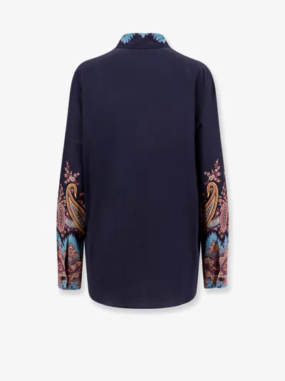 Etro Paisley Print Crepe De Chine Long-sleeved Shirt In Blue