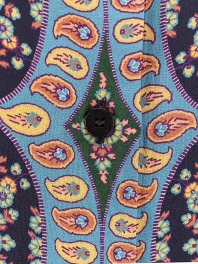Etro Paisley Print Crepe De Chine Long-sleeved Shirt In Blue