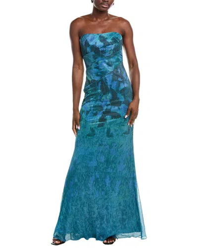 Rene Ruiz Plisse Mesh Gown In Blue