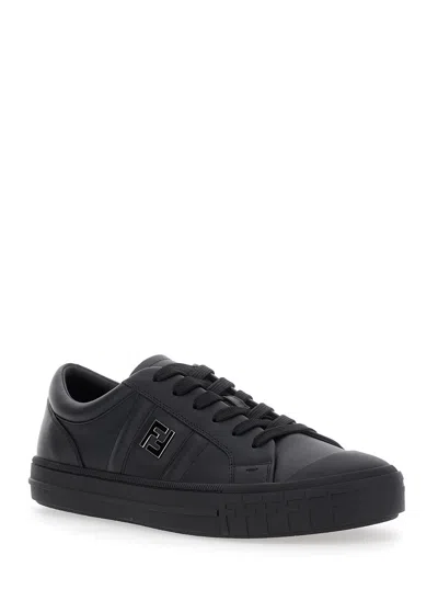 Fendi Domino Leather Low-top Sneakers In Black