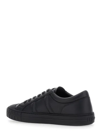 Fendi Domino Leather Low-top Sneakers In Black