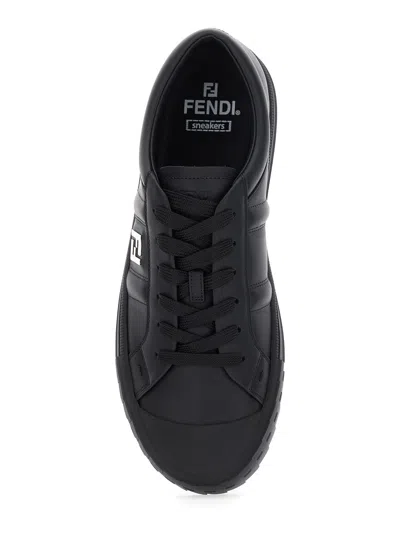 Fendi Domino Leather Low-top Sneakers In Black