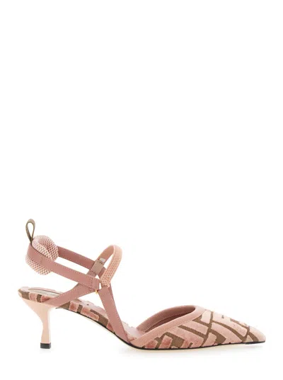 Fendi Pink Ff Velvet Colibrì Lite Slingback In Pink