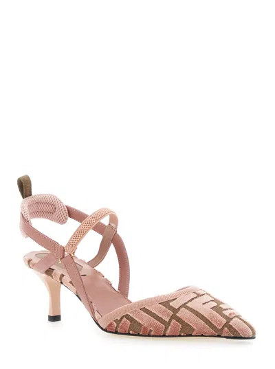 Fendi Pink Ff Velvet Colibrì Lite Slingback In Pink
