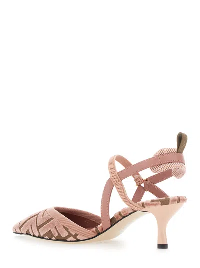 Fendi Pink Ff Velvet Colibrì Lite Slingback In Pink
